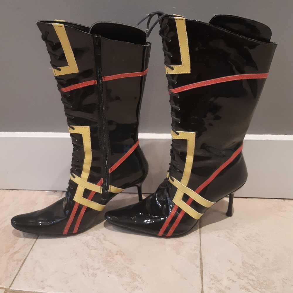 Unique Pointy Toe Lace Up Stiletto Boots - Picture 5 of 13